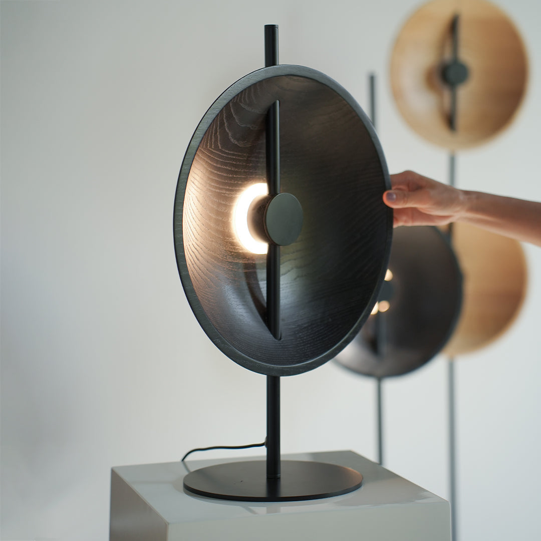 Ash Wood Round Disc Table Lamp Modern Minimalist LED Warm White Black or Natural 20.47 Inch