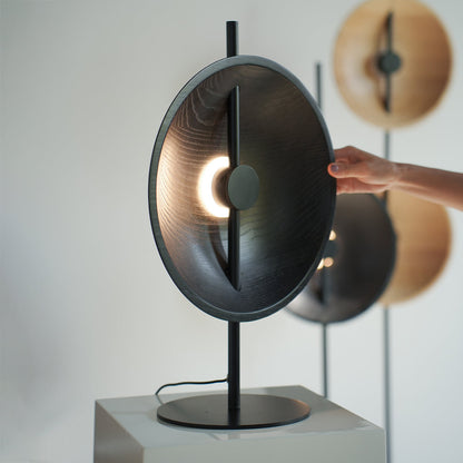 Ash Wood Round Disc Table Lamp Modern Minimalist LED Warm White Black or Natural 20.47 Inch