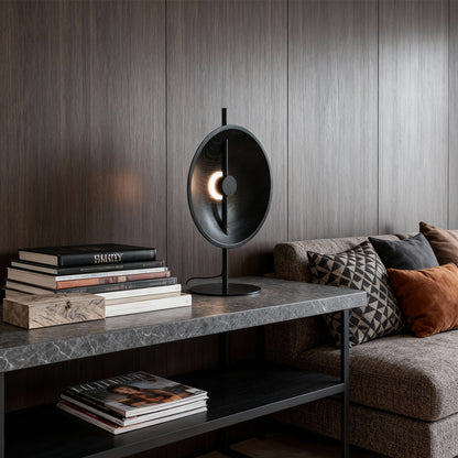 Ash Wood Round Disc Table Lamp Modern Minimalist LED Warm White Black or Natural 20.47 Inch