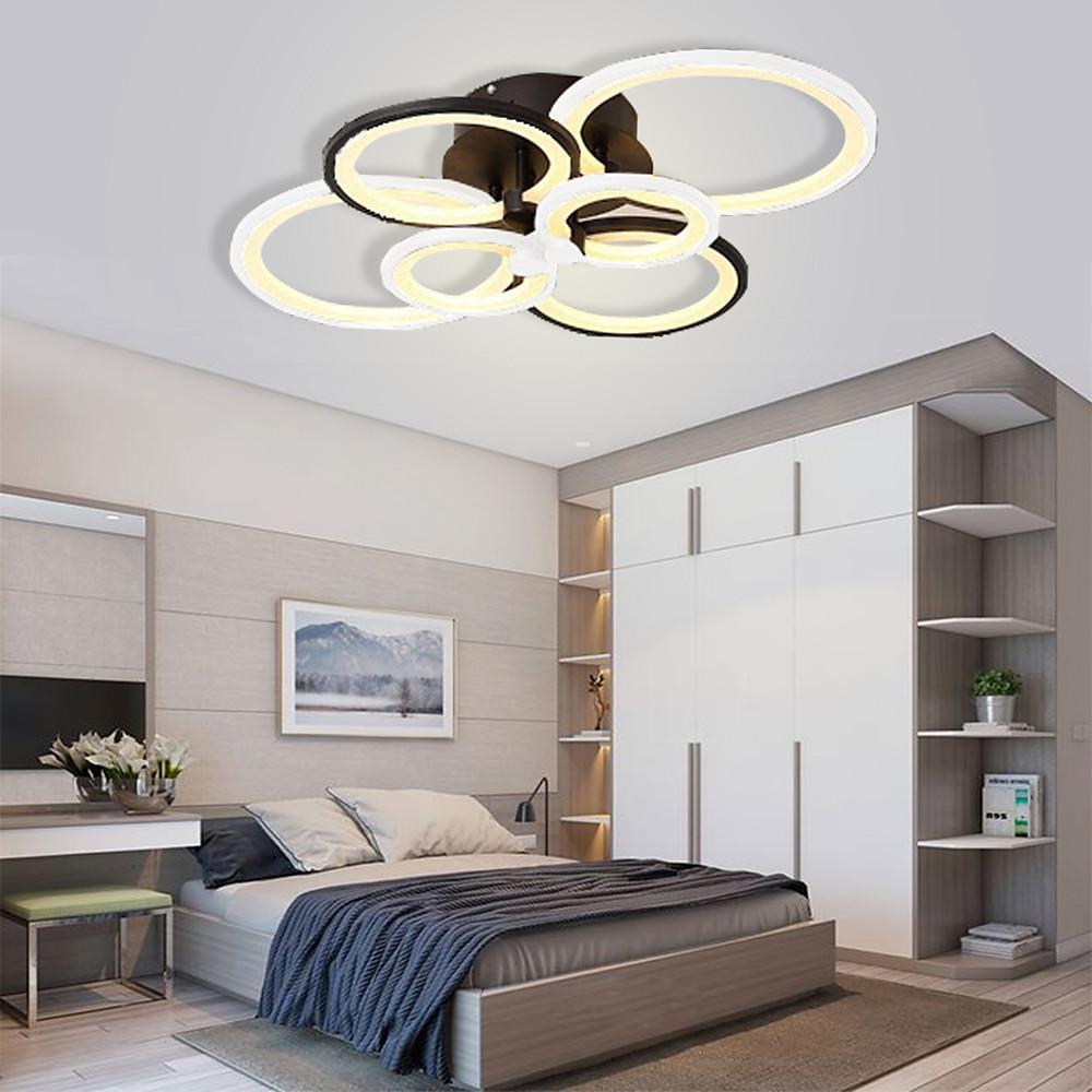 Multi-Ring Cluster Semi-Flush Mount Ceiling Light — Modern Contemporary Metal Acrylic LED 6 Light White Black Coffee