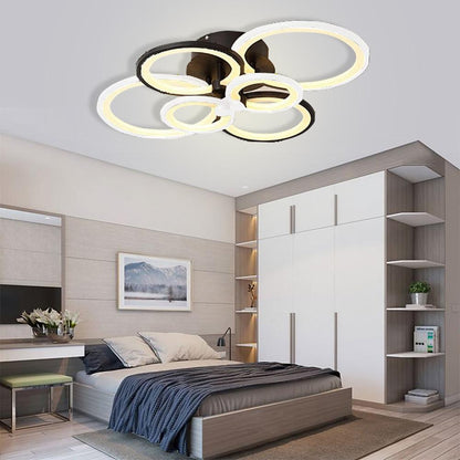 Multi-Ring Cluster Semi-Flush Mount Ceiling Light — Modern Contemporary Metal Acrylic LED 6 Light White Black Coffee