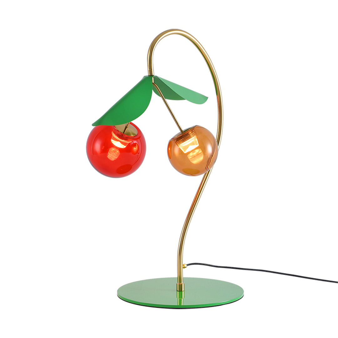 Nordic Cherry Glass Dual Head Table Lamp Gold Metal Green Leaf Tri-Color LED 12W 20.08 Inch