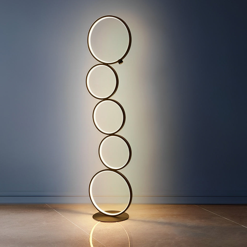 Modern Floor Lamp LED 5 Stacked Ring Circles Touch Dimmable Aluminum Silica Gel Black White Living Room Bedside 43 Inch
