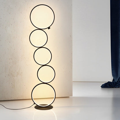 Modern Floor Lamp LED 5 Stacked Ring Circles Touch Dimmable Aluminum Silica Gel Black White Living Room Bedside 43 Inch