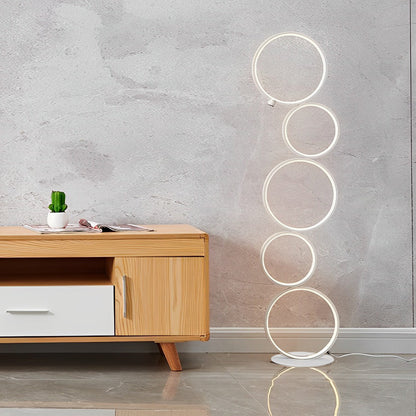 Modern Floor Lamp LED 5 Stacked Ring Circles Touch Dimmable Aluminum Silica Gel Black White Living Room Bedside 43 Inch