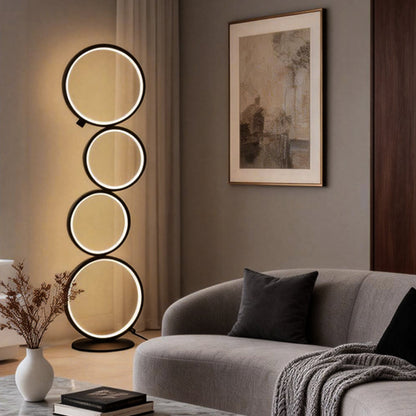 Modern Floor Lamp LED 5 Stacked Ring Circles Touch Dimmable Aluminum Silica Gel Black White Living Room Bedside 43 Inch