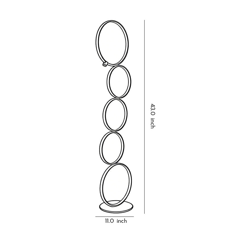 Modern Floor Lamp LED 5 Stacked Ring Circles Touch Dimmable Aluminum Silica Gel Black White Living Room Bedside 43 Inch
