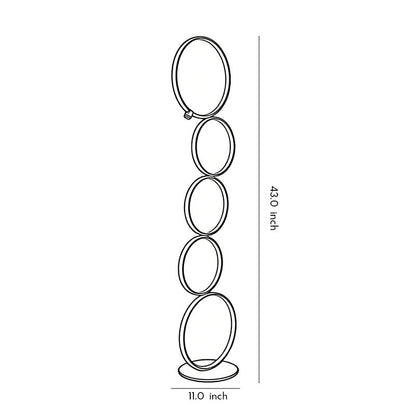Modern Floor Lamp LED 5 Stacked Ring Circles Touch Dimmable Aluminum Silica Gel Black White Living Room Bedside 43 Inch