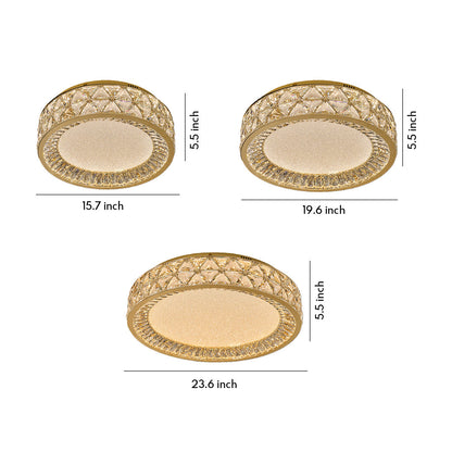 Round Crystal Border Flush Mount in Champagne Gold Carbon Steel with 3-Step Colour Temperature in Three Sizes