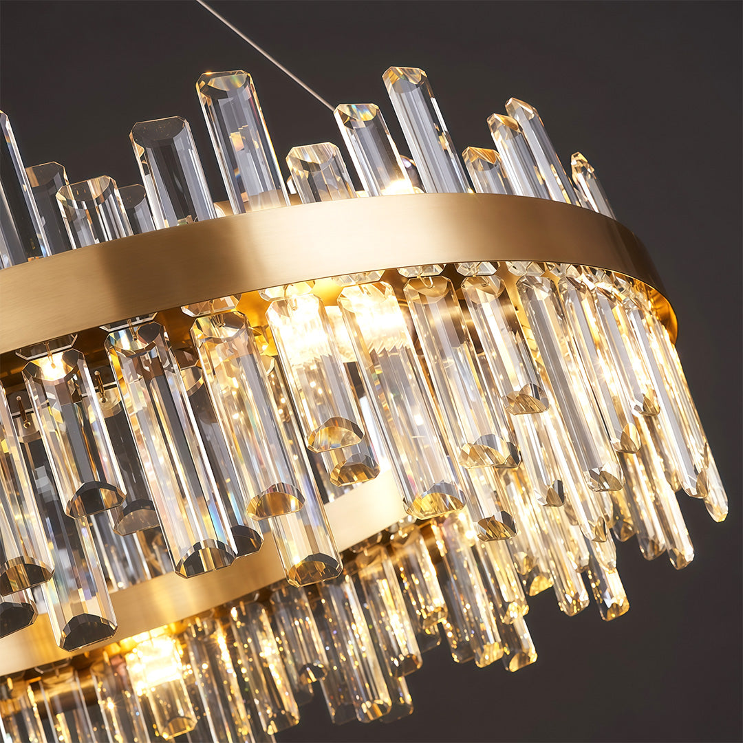 Crystal Ring Chandelier Copper-Iron Geometric Layered Crystal Rods E14 Nordic Retro