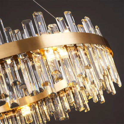 Crystal Ring Chandelier Copper-Iron Geometric Layered Crystal Rods E14 Nordic Retro