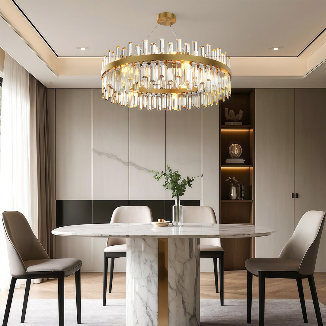 Crystal Ring Chandelier Copper-Iron Geometric Layered Crystal Rods E14 Nordic Retro