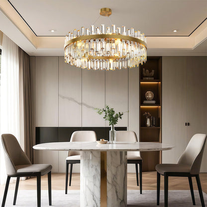 Crystal Ring Chandelier Copper-Iron Geometric Layered Crystal Rods E14 Nordic Retro