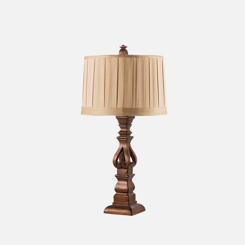Antique Rustic Tower Resin Table Lamp Striped Linen Drum Shade E26 E27 Two Sizes