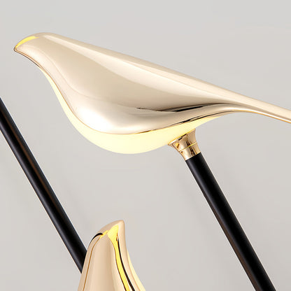Decorative Floor Lamp 3 Heads Magpie Bird LED Gold Zinc Alloy Acrylic Optical Tube Nordic Artistic 4000K Foot Switch 60 Inch