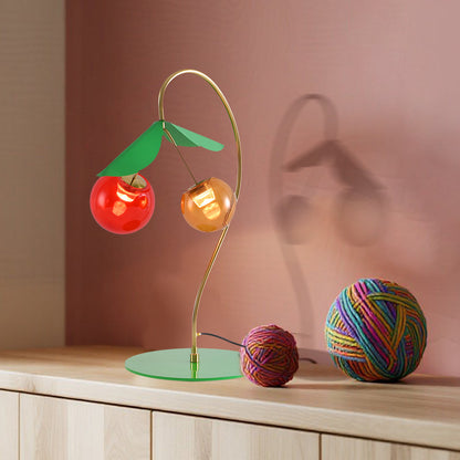 Nordic Cherry Glass Dual Head Table Lamp Gold Metal Green Leaf Tri-Color LED 12W 20.08 Inch