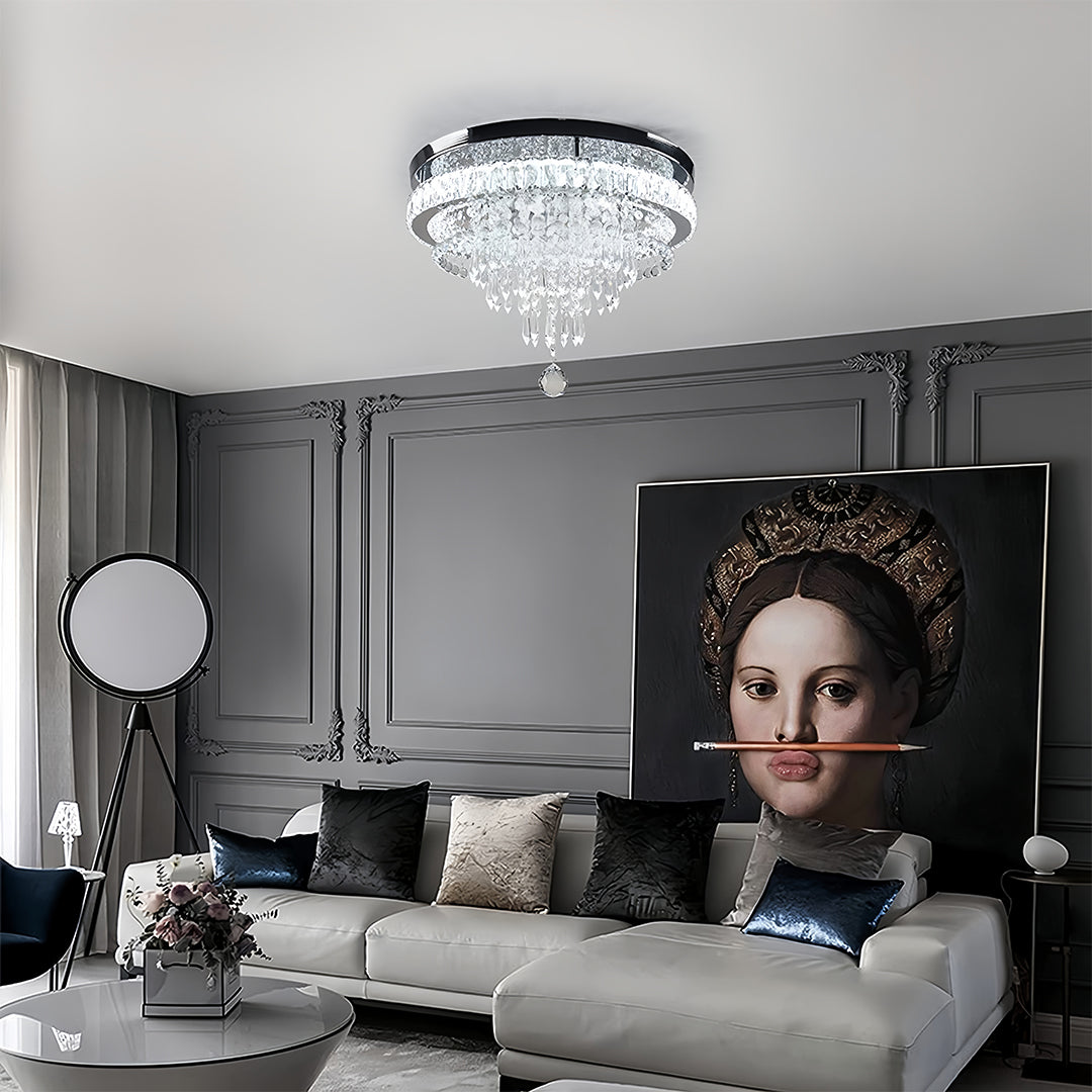 Crystal Flush Mount Light Stainless Steel Gold Tiered Round Modern Luxury LED Four Lighting Modes