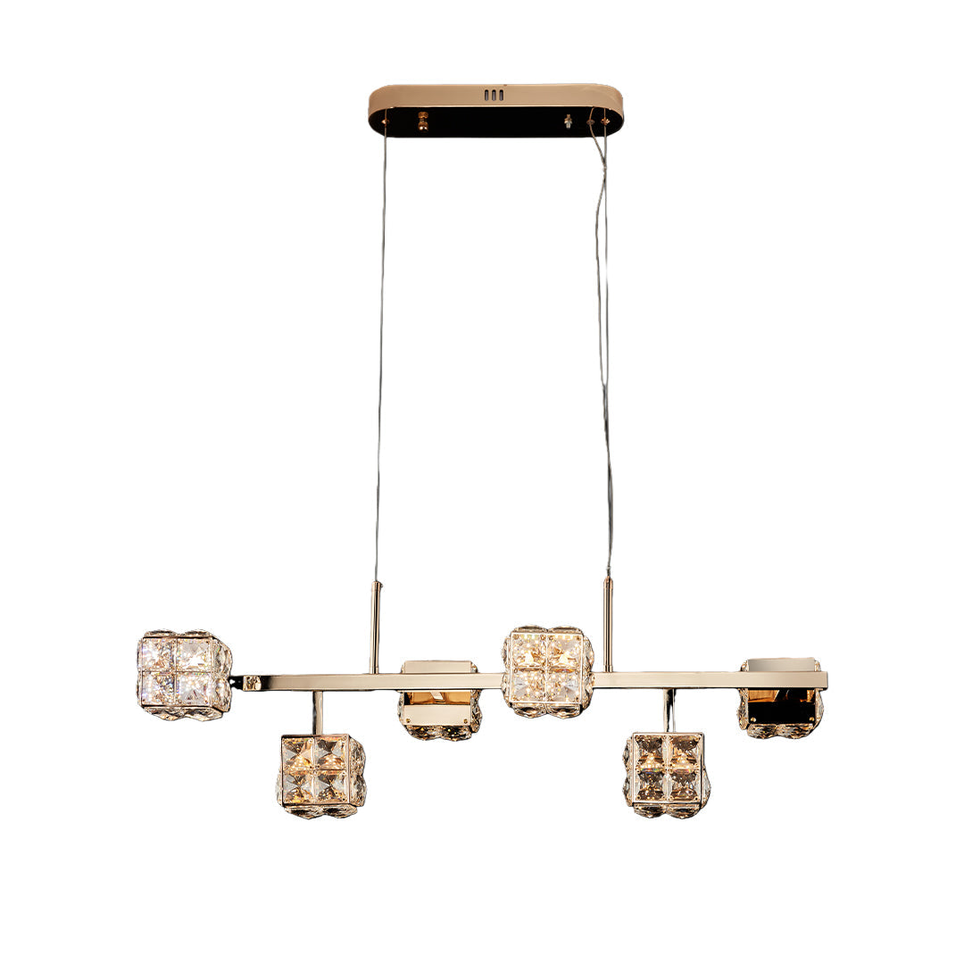 Crystal Chandelier Carbon Steel Champagne Gold Modern Cube Geometric LED Tri-Color Radial Arm Multi-Head