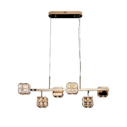 Crystal Chandelier Carbon Steel Champagne Gold Modern Cube Geometric LED Tri-Color Radial Arm Multi-Head