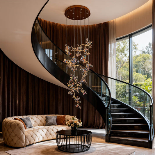 Crystal Ring Staircase Chandelier Colorful LED Chrome 90W 3000K 4000K 6000K