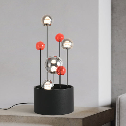 Nordic Colored Glass Ball Floor Lamp Black Metal Multi-Head Tri-Color LED 4 or 7 Heads 47.24 Inch