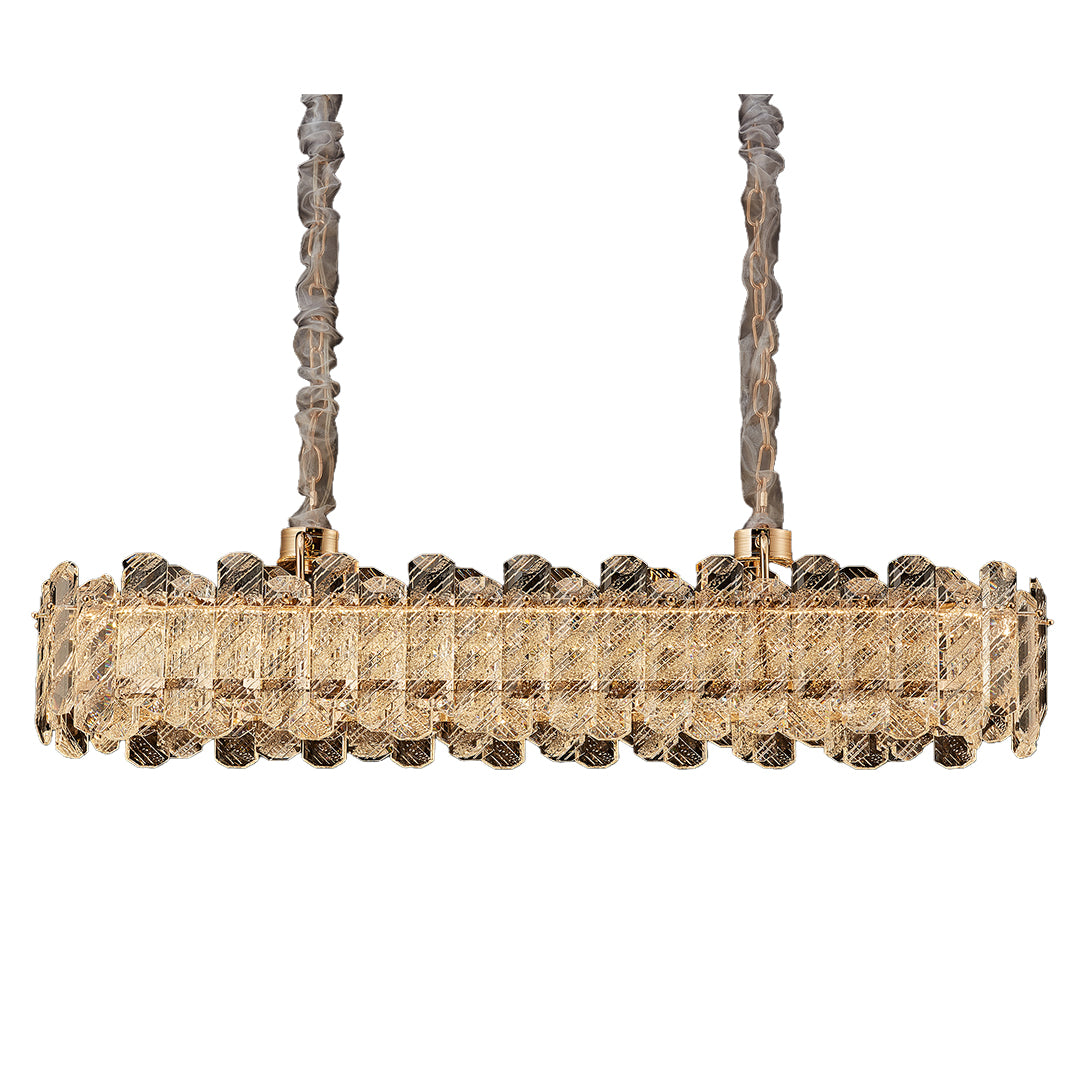 Nordic Chandelier Carbon Steel Champagne Gold Dual-Color LED Crystal Drum Single Double Layer Long Hanging Luxury