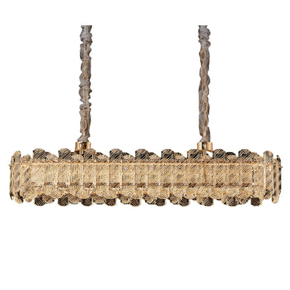 Nordic Chandelier Carbon Steel Champagne Gold Dual-Color LED Crystal Drum Single Double Layer Long Hanging Luxury