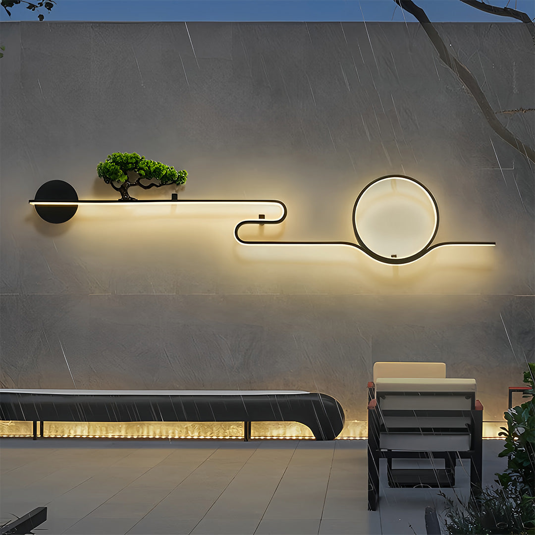 Retro Tree Landscape Art LED Outdoor Wall Sconce Aluminum PVC Black IP65 3000K 3 Sizes Balcony Garden Gate