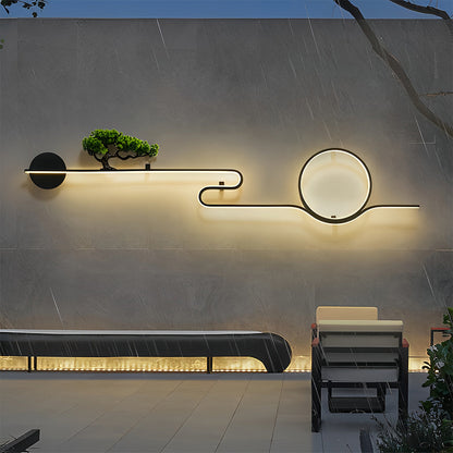Retro Tree Landscape Art LED Outdoor Wall Sconce Aluminum PVC Black IP65 3000K 3 Sizes Balcony Garden Gate