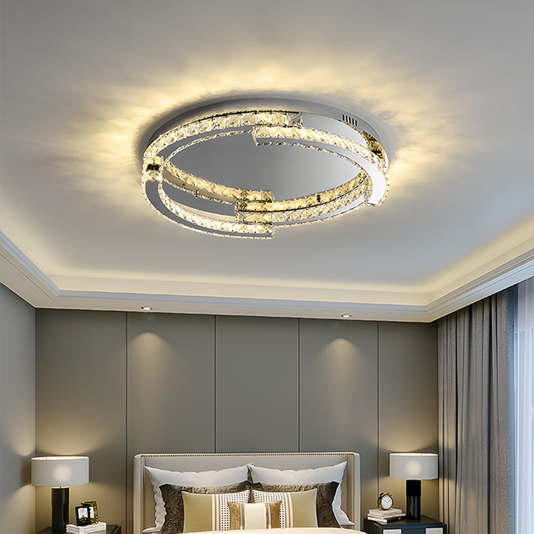 Italian Silver Crystal Flush Mount Round CRI 95 Two Sizes