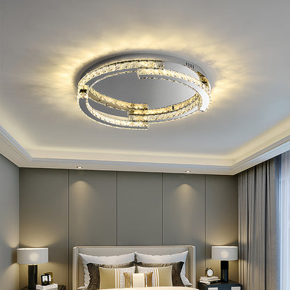 Italian Silver Crystal Flush Mount Round CRI 95 Two Sizes