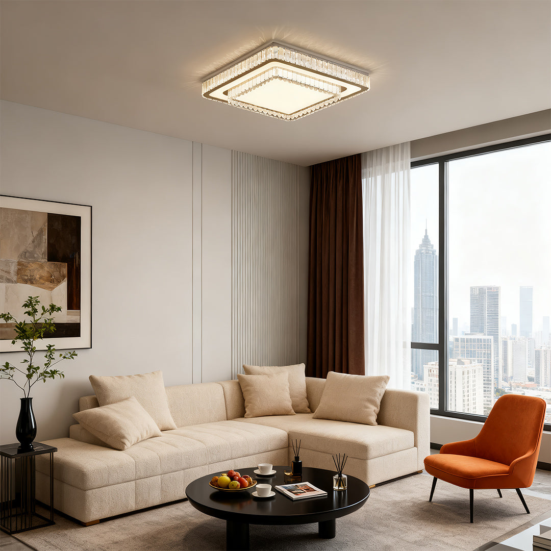 Luxury Crystal Flush Mount Round Square Rectangle Chrome 8 Sizes