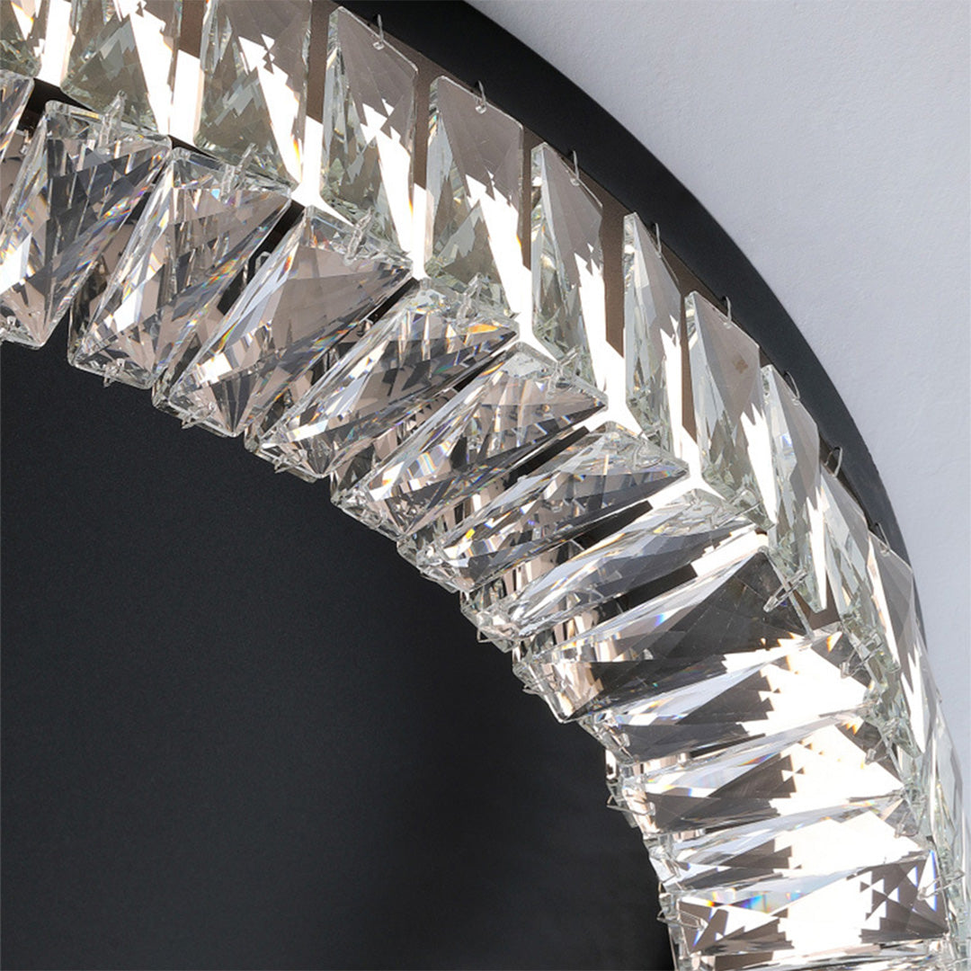 Black Crystal Halo Flush Mount Round Remote Dimming Three Sizes