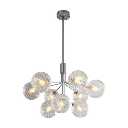 Copper Frame Glass Sphere Chandelier with Staggered Multi-Head Arrangement