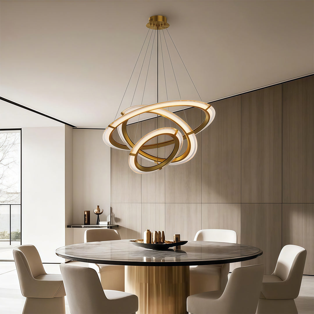 Interlocking Ring LED Chandelier in Brushed Brass, Polished Nickel or Matte Black