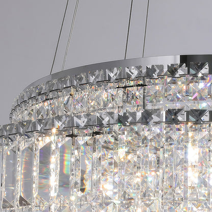 Crystal Chandelier Stainless Steel Silver Round Crystal Beads Tiered Drum Rectangular E14 LED Tri-Color