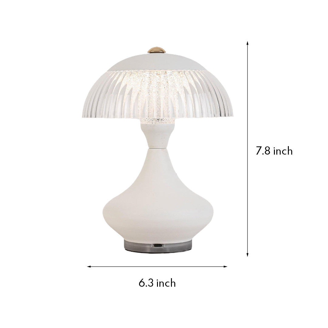 Ceramic Style Hourglass Table Lamp Ribbed Acrylic Mushroom Shade USB Rechargeable Stepless Touch Dimmable Black White 7.87 Inch