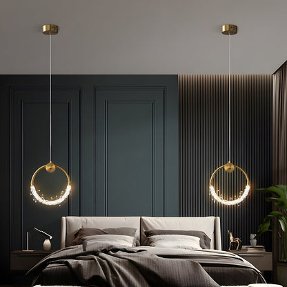 Crystal Ring LED Pendant Light Electroplated Iron Handmade Crystal 12.6W 3000K Indoor