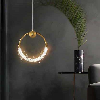 Crystal Ring LED Pendant Light Electroplated Iron Handmade Crystal 12.6W 3000K Indoor