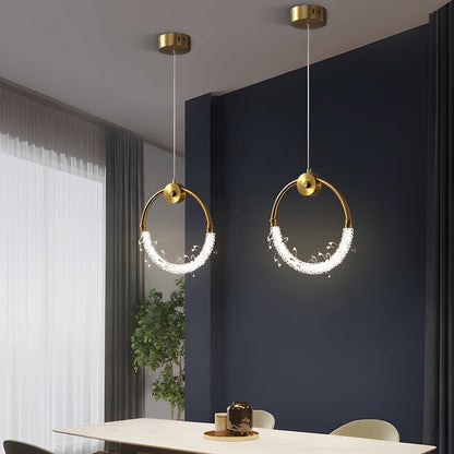 Crystal Ring LED Pendant Light Electroplated Iron Handmade Crystal 12.6W 3000K Indoor