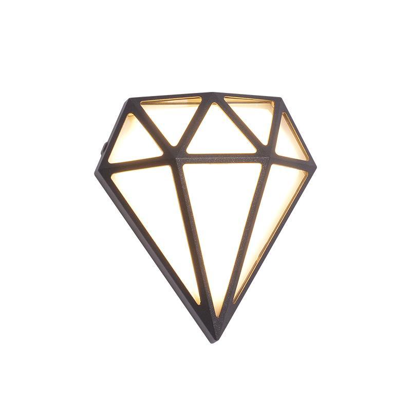 Modern LED Outdoor Wall Sconce Diamond Shape Aluminum Acrylic IP54 18W 3200K Black 13 Inch