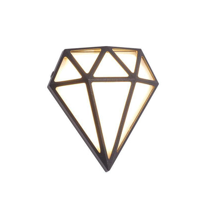Modern LED Outdoor Wall Sconce Diamond Shape Aluminum Acrylic IP54 18W 3200K Black 13 Inch
