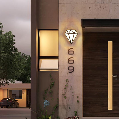 Modern LED Outdoor Wall Sconce Diamond Shape Aluminum Acrylic IP54 18W 3200K Black 13 Inch