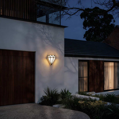 Modern LED Outdoor Wall Sconce Diamond Shape Aluminum Acrylic IP54 18W 3200K Black 13 Inch