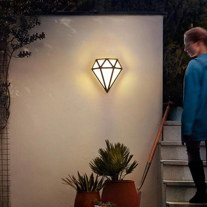 Modern LED Outdoor Wall Sconce Diamond Shape Aluminum Acrylic IP54 18W 3200K Black 13 Inch