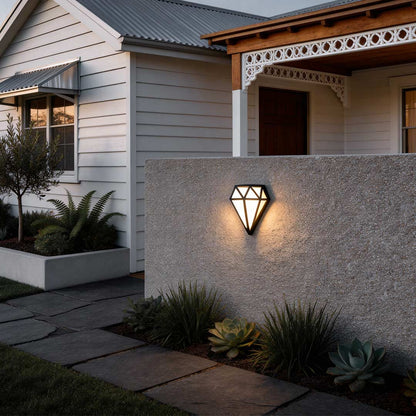 Modern LED Outdoor Wall Sconce Diamond Shape Aluminum Acrylic IP54 18W 3200K Black 13 Inch