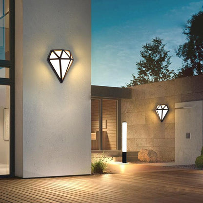 Modern LED Outdoor Wall Sconce Diamond Shape Aluminum Acrylic IP54 18W 3200K Black 13 Inch