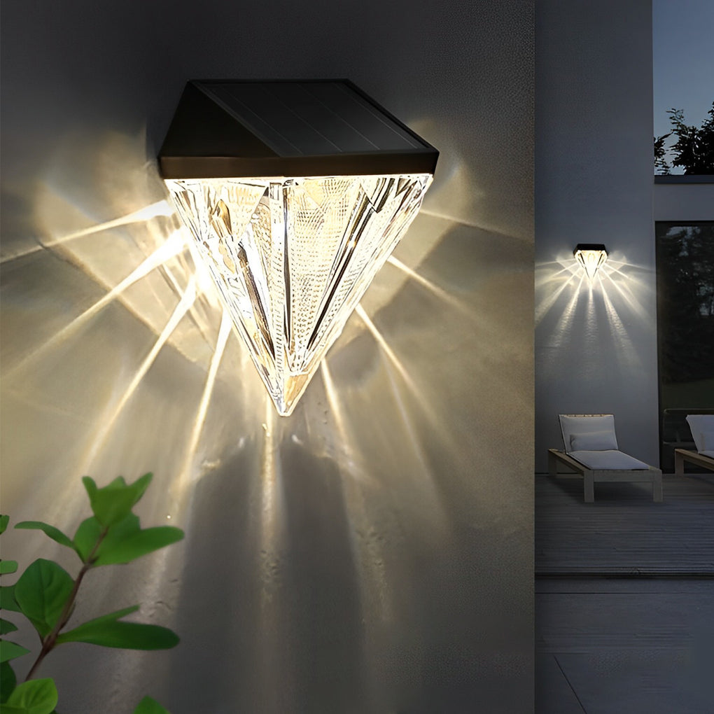 Diamond Solar LED Outdoor Wall Sconce Waterproof Black ABS 3000K Fence Garden