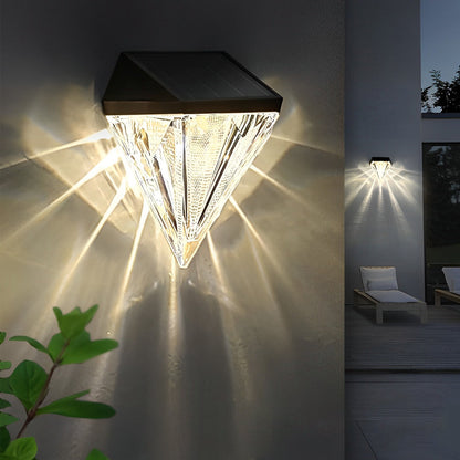 Diamond Solar LED Outdoor Wall Sconce Waterproof Black ABS 3000K Fence Garden