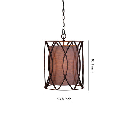 Black Industrial Pendant Light Caged Cast Iron Linen Fabric Shade E12 Kitchen Island Dining Room 14 Inch